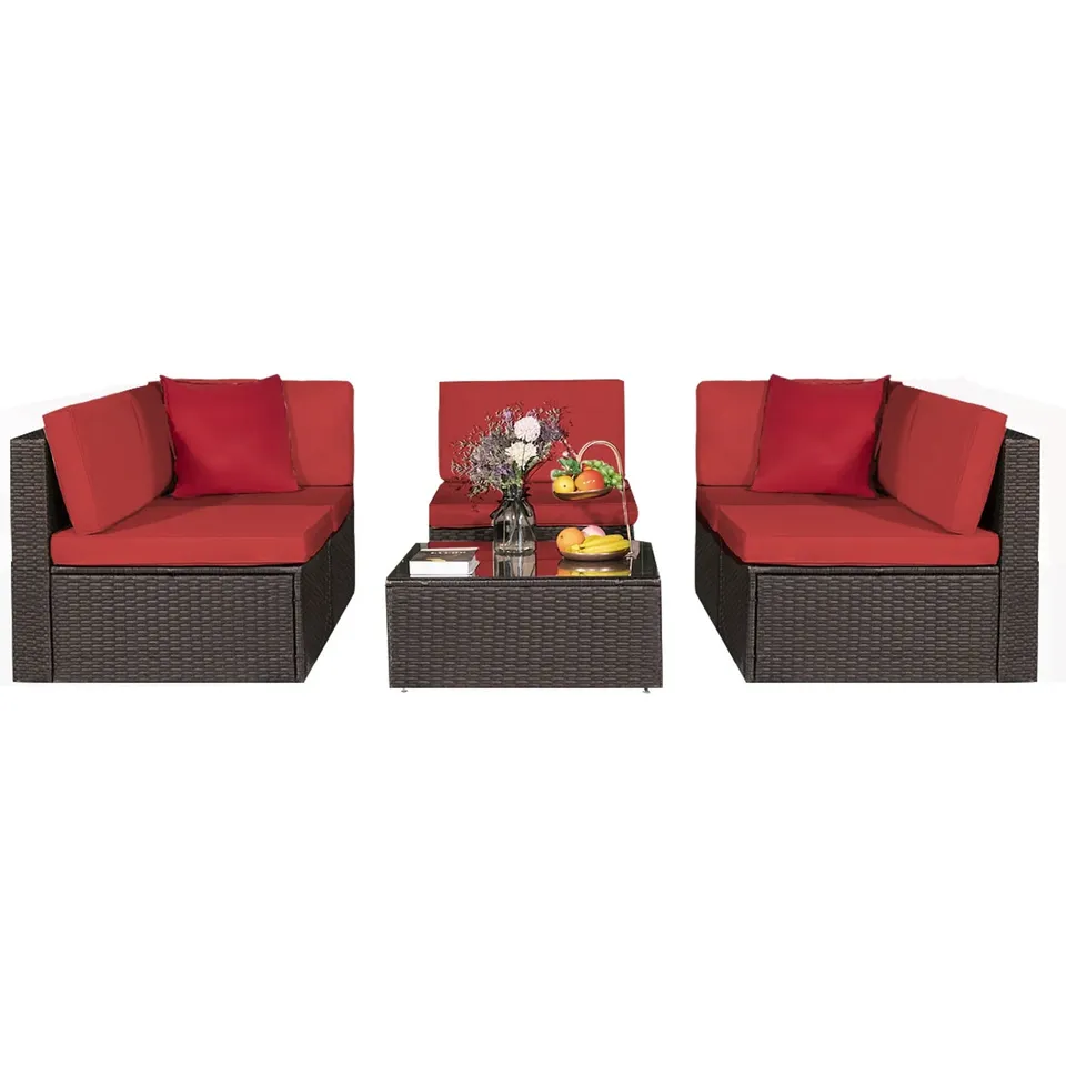 homall-patio-furniture-rattan-lounge-set-garten-6-teilig-rot image 1