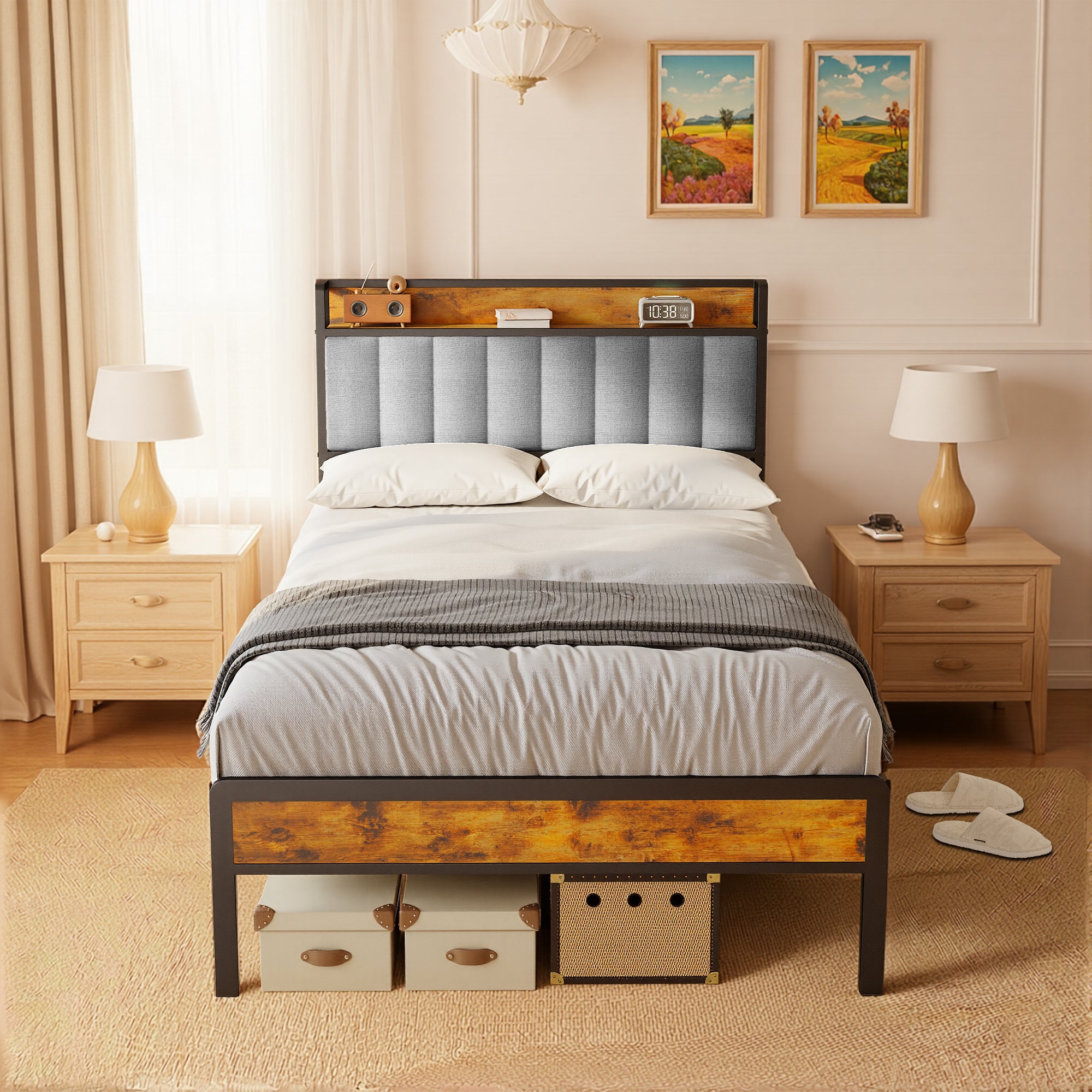 bealife-bf25-einzelbett-metall-grau-120-cm-mit-kopfteil-ablage image 3