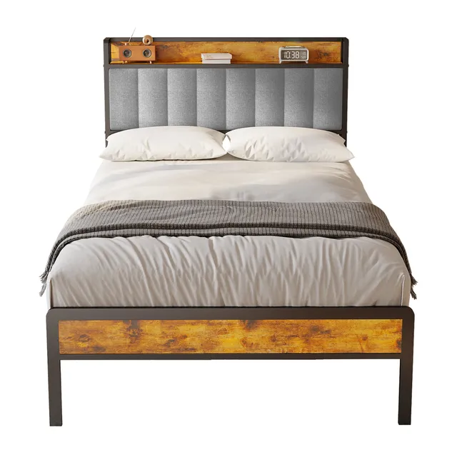 bealife-bf25-einzelbett-metall-grau-120-cm-mit-kopfteil-ablage image 1