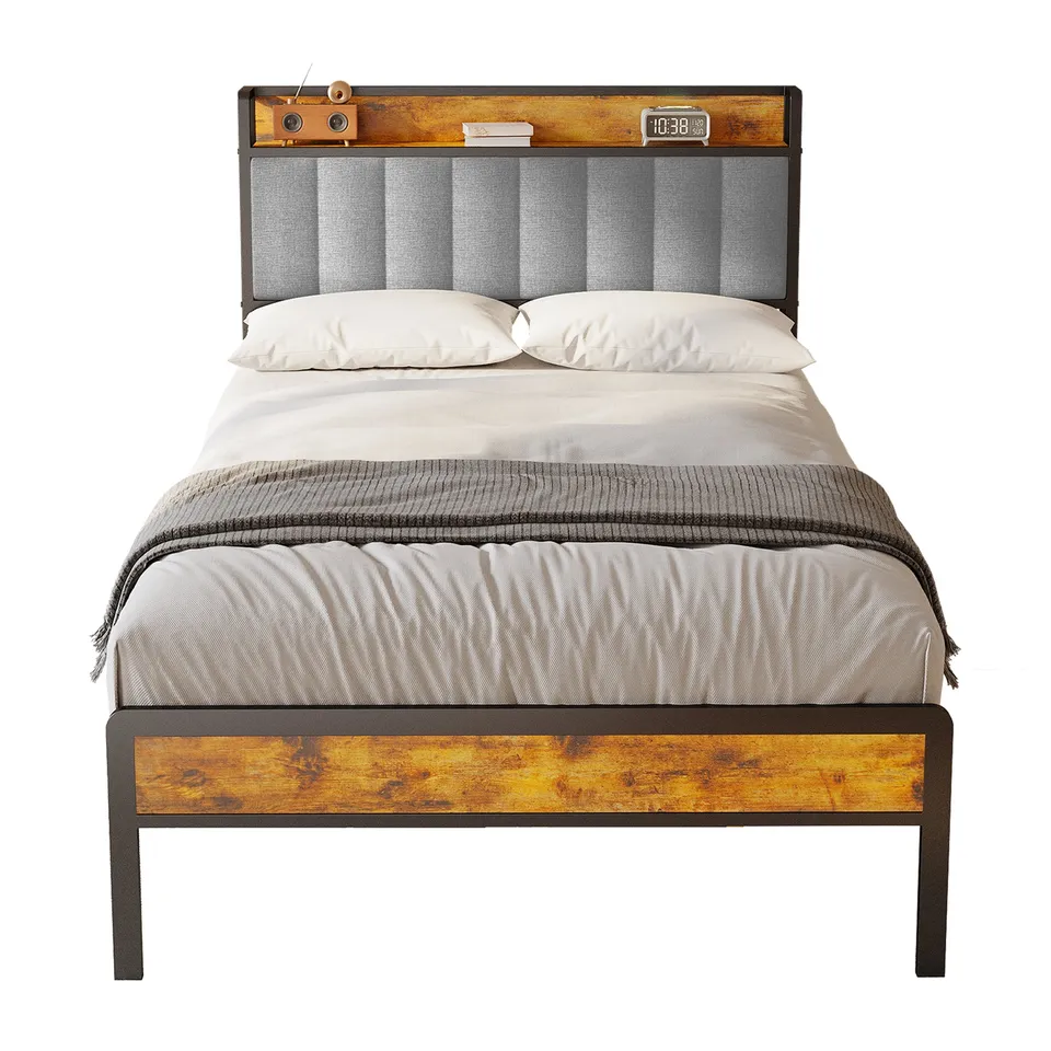 bealife-bf25-einzelbett-metall-grau-120-cm-mit-kopfteil-ablage image 1
