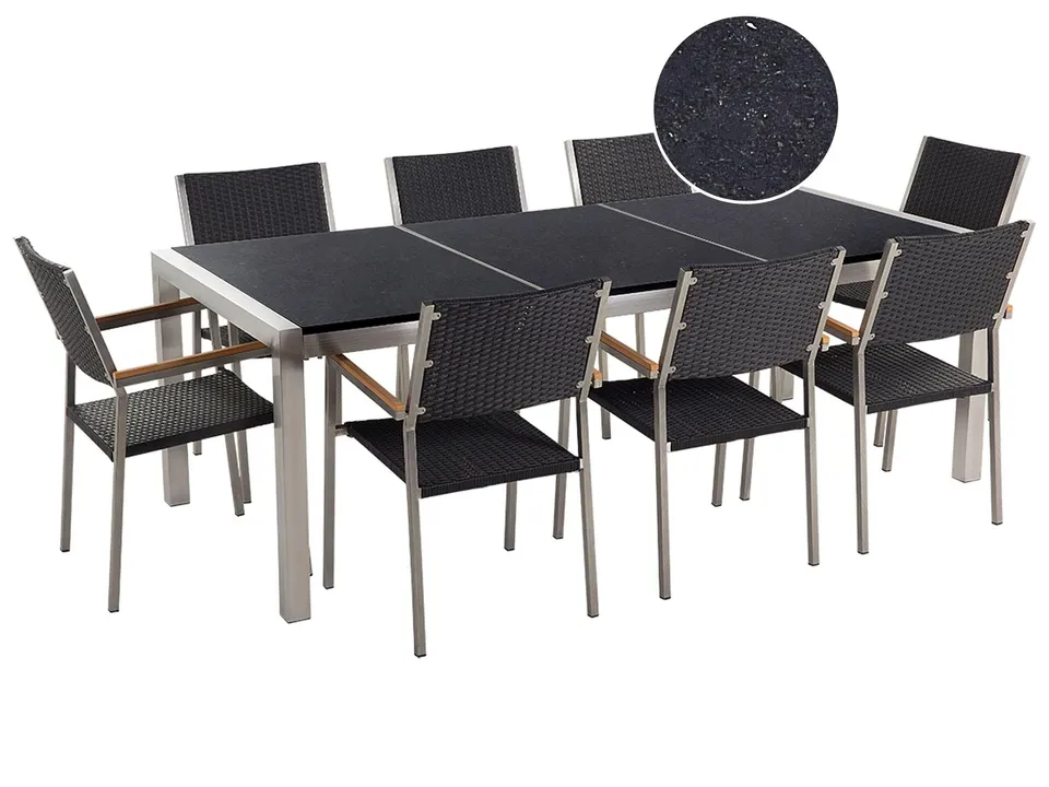 beliani-grosseto-gartenset-tisch-3-platten-schwarz-8-st-hle image 1