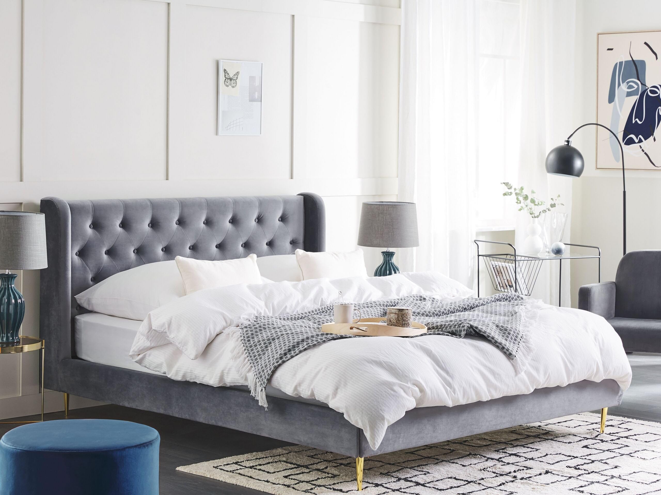 beliani-forbach-doppelbett-samt-grau-180x200-kopfteil image 2