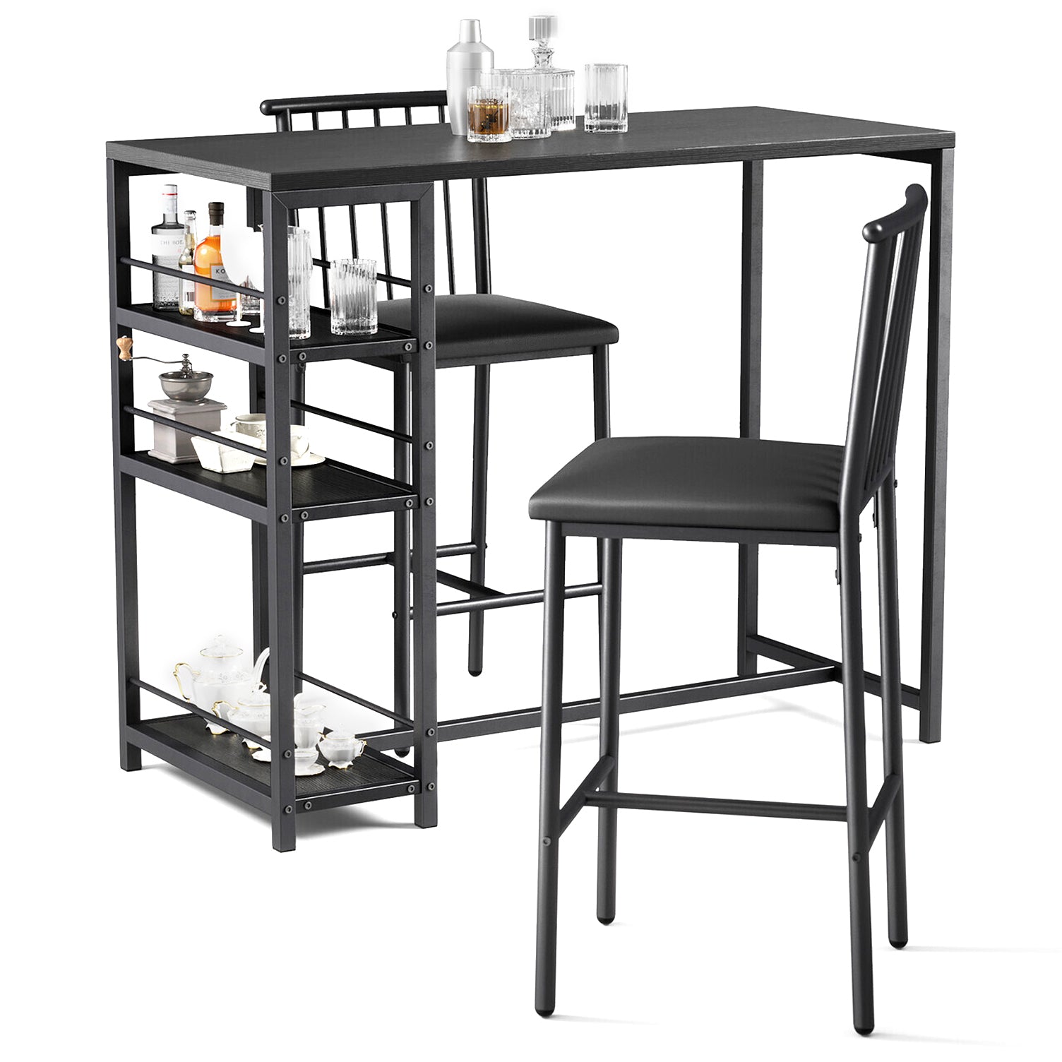 bealife-tisch-und-stuhl-tb51-bartisch-set-schwarz-2-hocker-50kg image 1