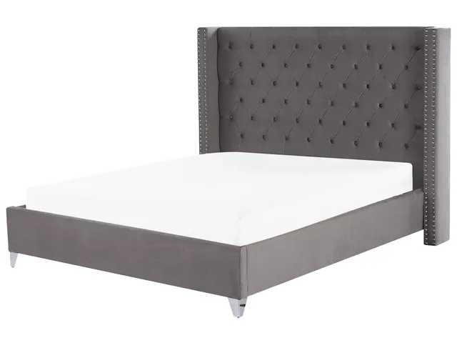 beliani-lubbon-bett-180x200-grau-samt-chesterfield image 1