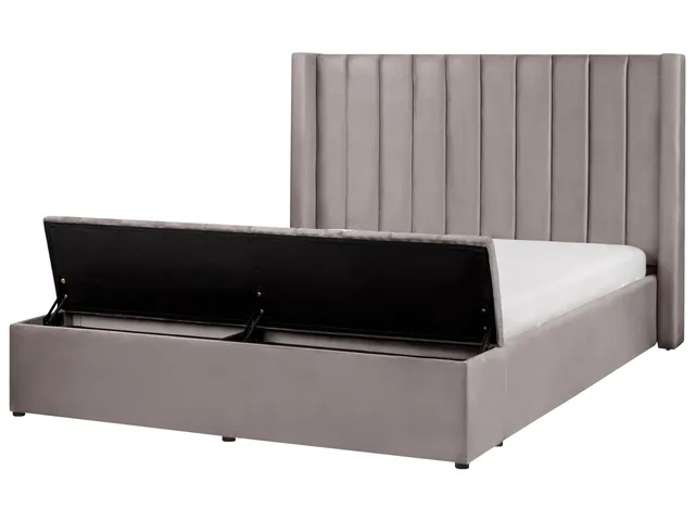 beliani-noyers-bett-samt-grau-160x200-mit-stauraum image 1