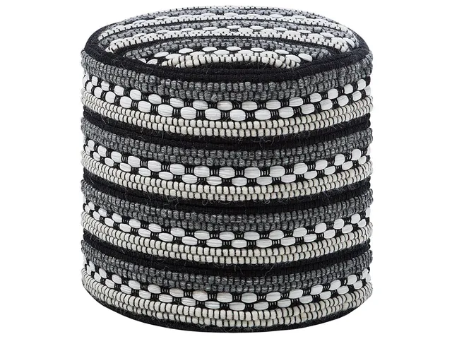 beliani-guntur-pouf-gestrickt-wei-schwarz-boho image 1