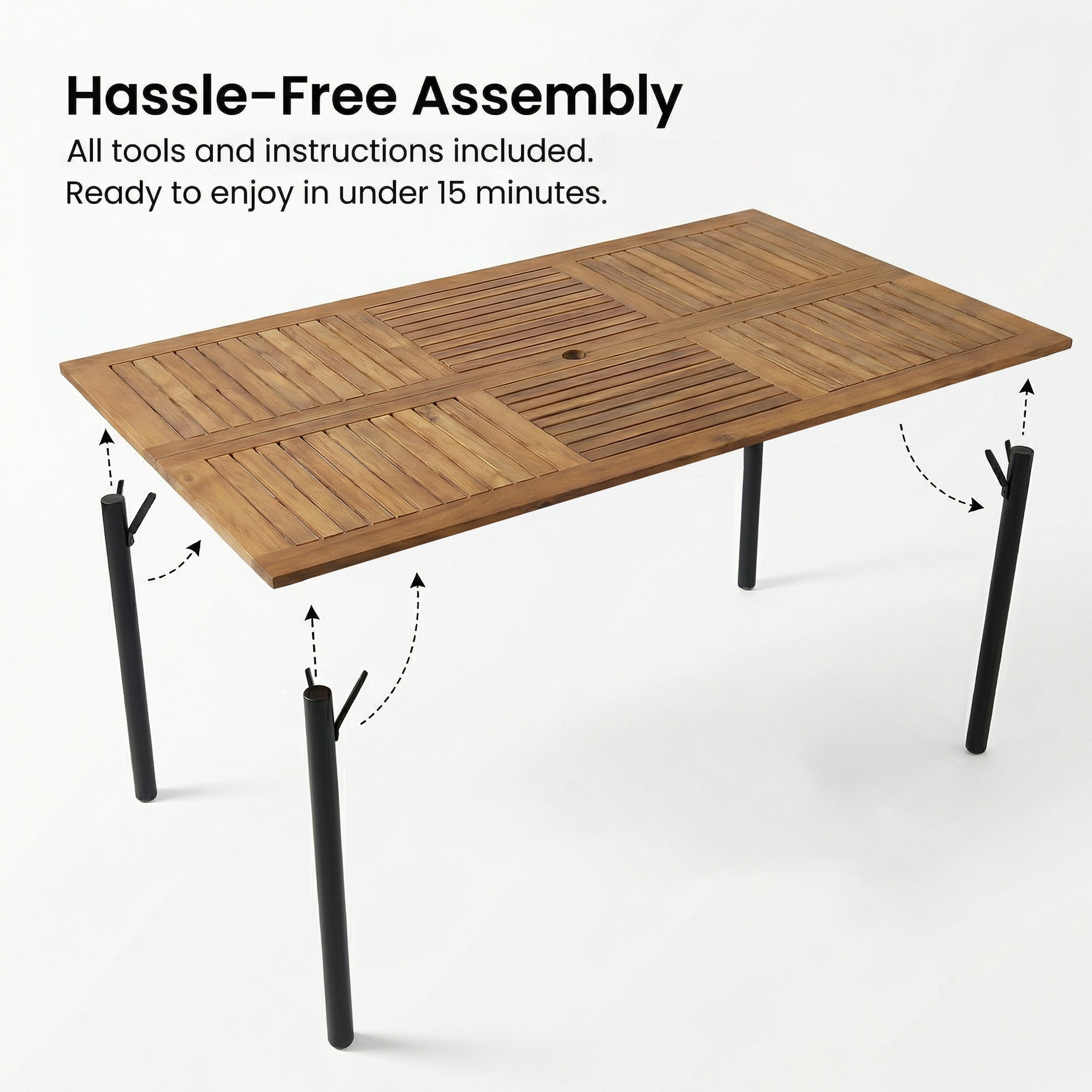 homall-gartentisch-akazie-metall-6-personen-mit-schirmloch image 5