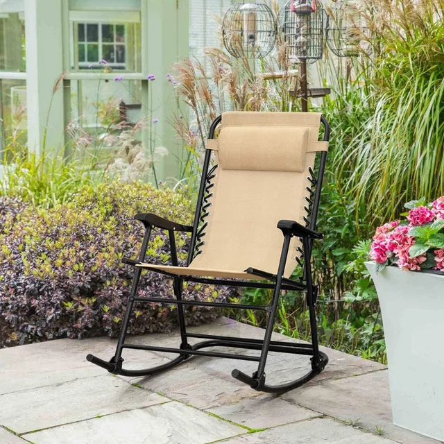 homall-schaukelstuhl-zero-gravity-beige-gartenliege image 1