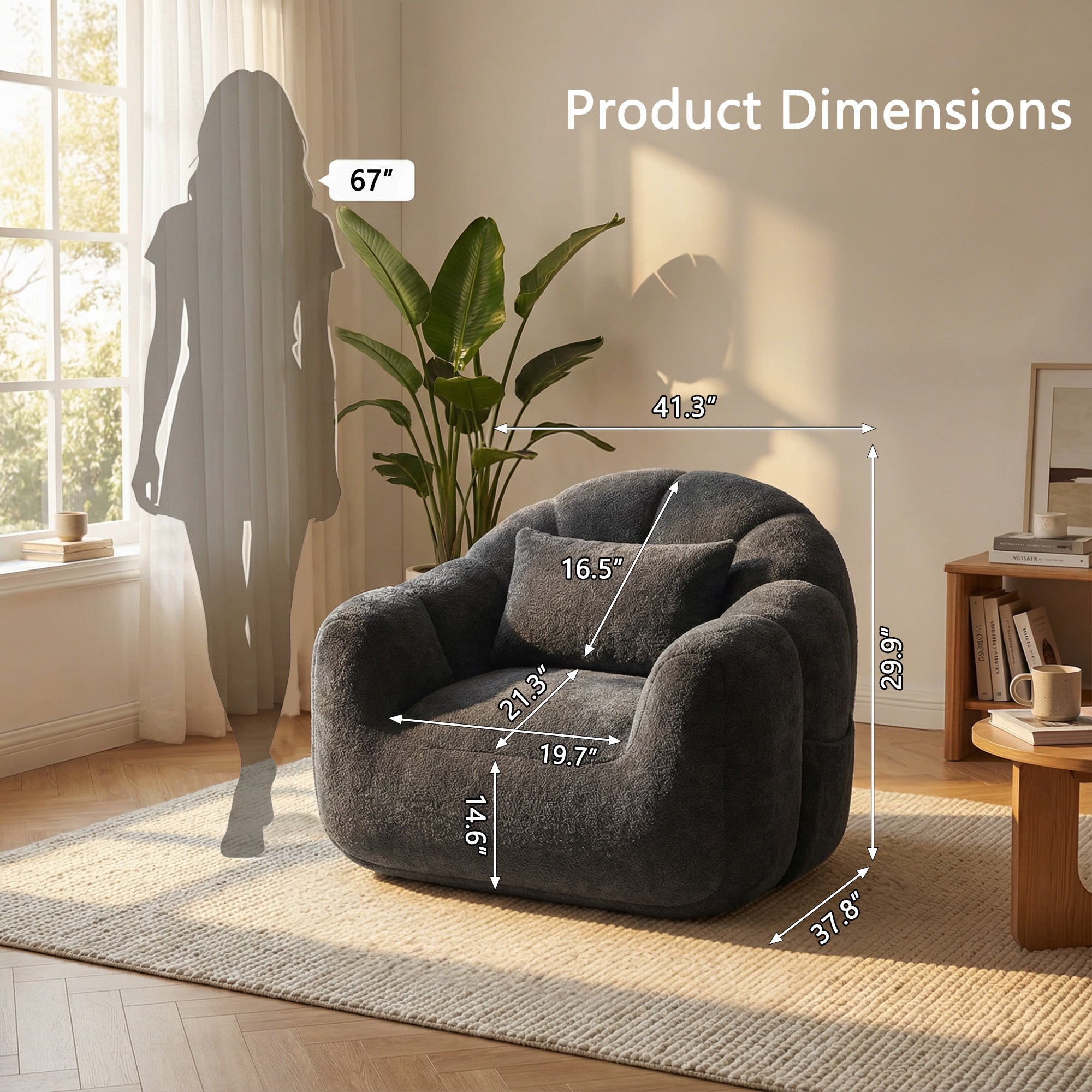 homall-sofa-sitzsack-bodensessel-grau-pl-sch-mit-memory-foam image 3
