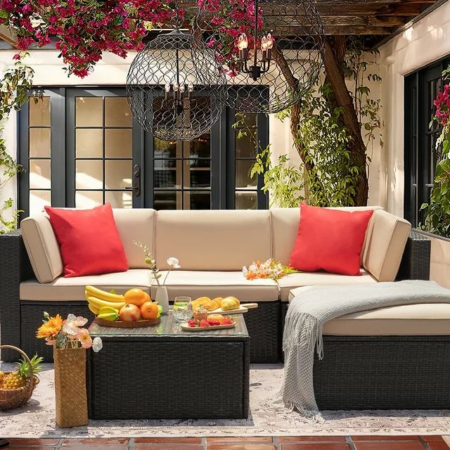homall-patio-rattan-lounge-set-beige-4-teilig-mit-tisch image 2