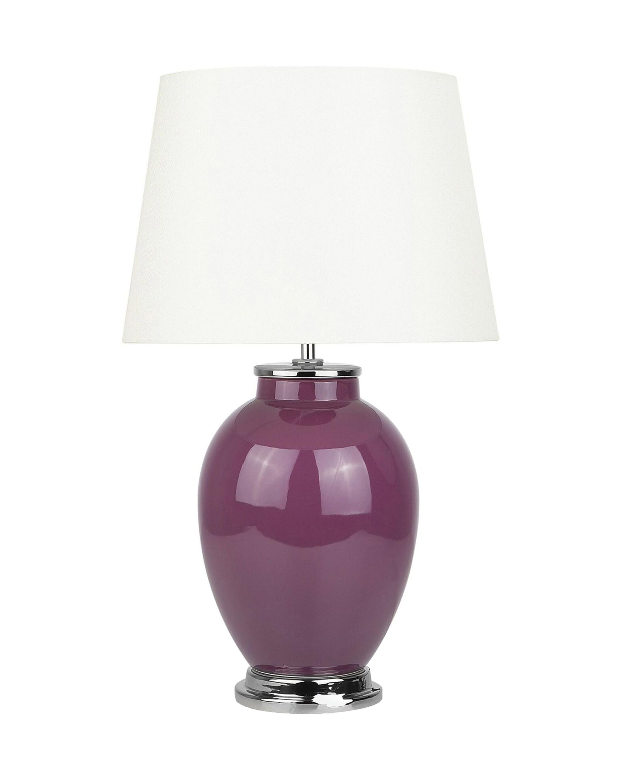 beliani-brenta-tischlampe-keramik-violett-stoffschirm image 1