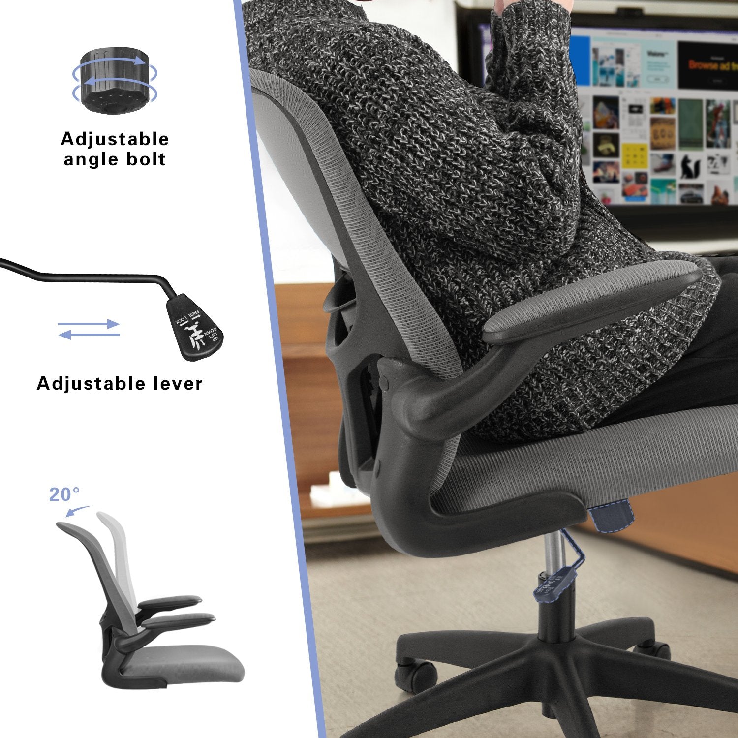 homall-office-mesh-chair-b-rostuhl-grau-ergonomisch image 4