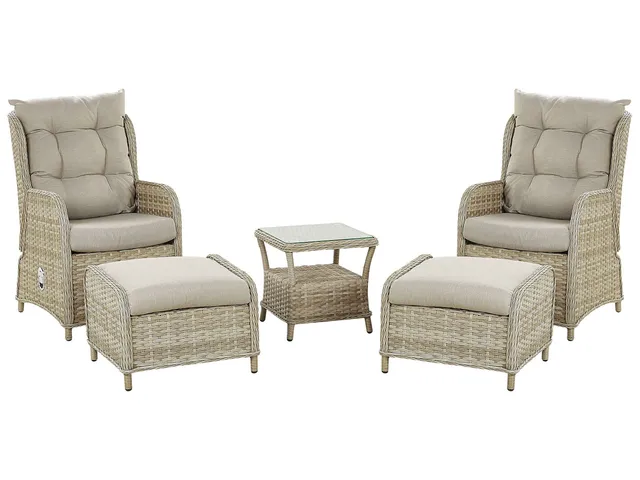 beliani-ponza-lounge-set-rattan-5-teilig-natur-mit-auflagen-beige image 1