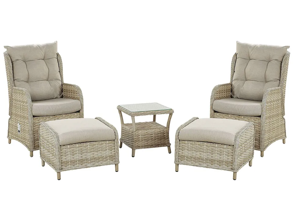 beliani-ponza-lounge-set-rattan-5-teilig-natur-mit-auflagen-beige image 1