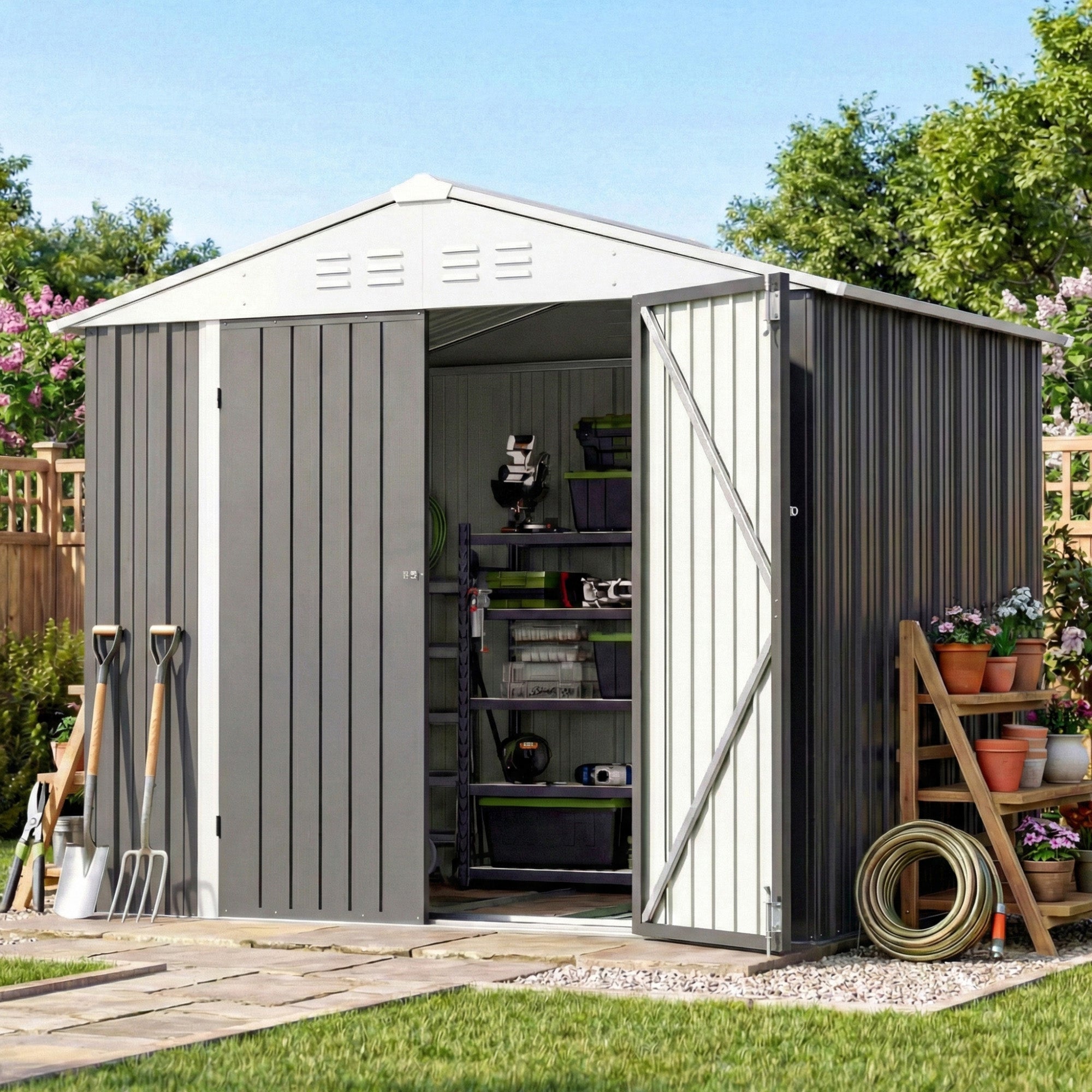 homall-metal-shed-ger-tehaus-metall-grau-8x6-fu image 2