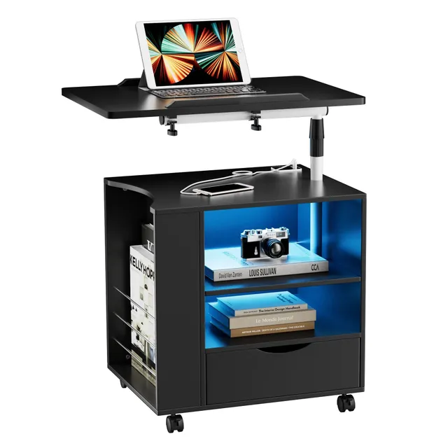 homall-bedroom-nachttisch-led-usb-schublade-wei image 1