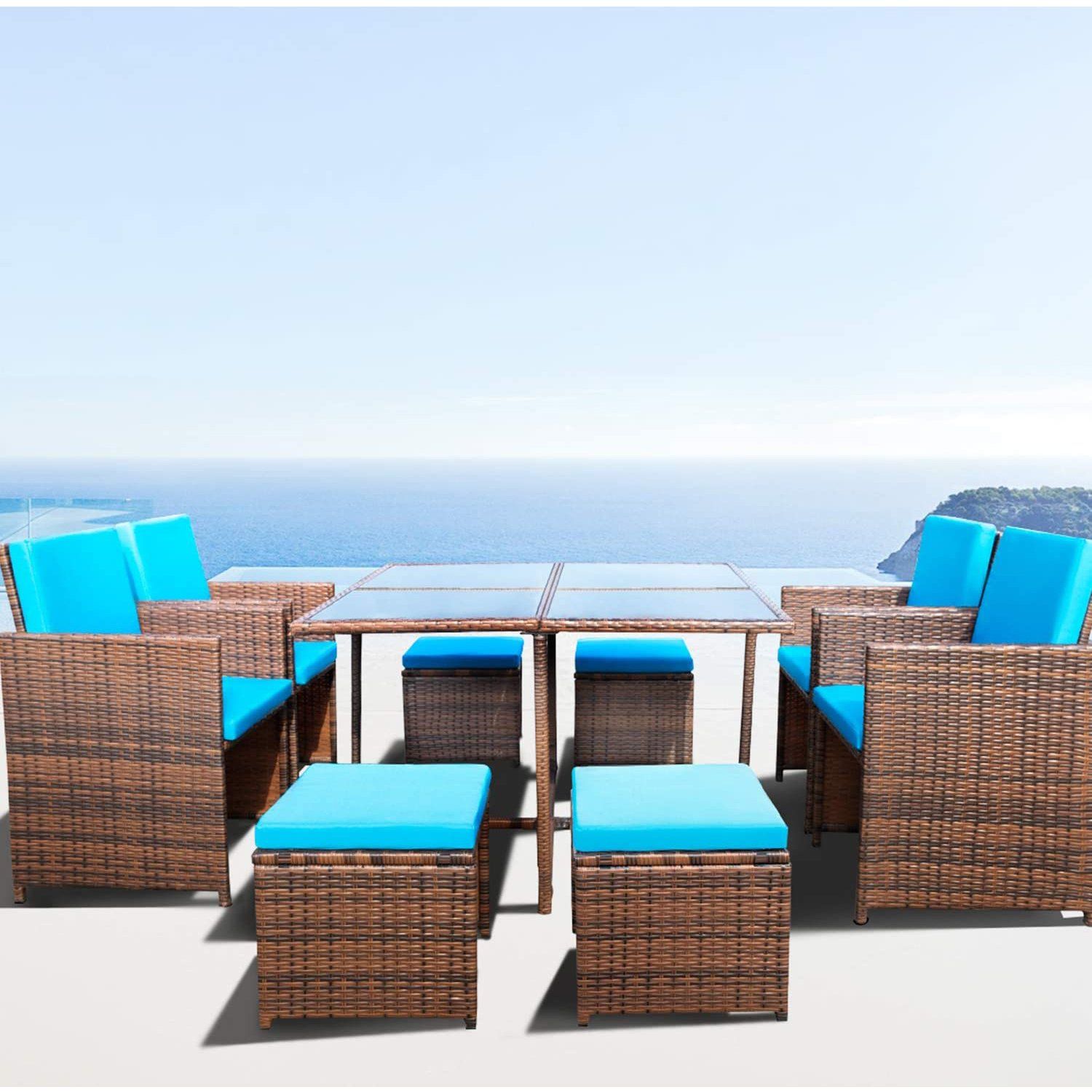 homall-patio-furniture-9-teilige-rattan-sitzgruppe-blau image 2
