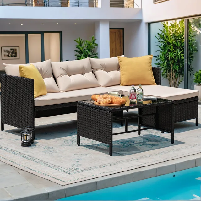 homall-patio-rattan-lounge-sofa-l-form-schwarz-beige-tisch image 1