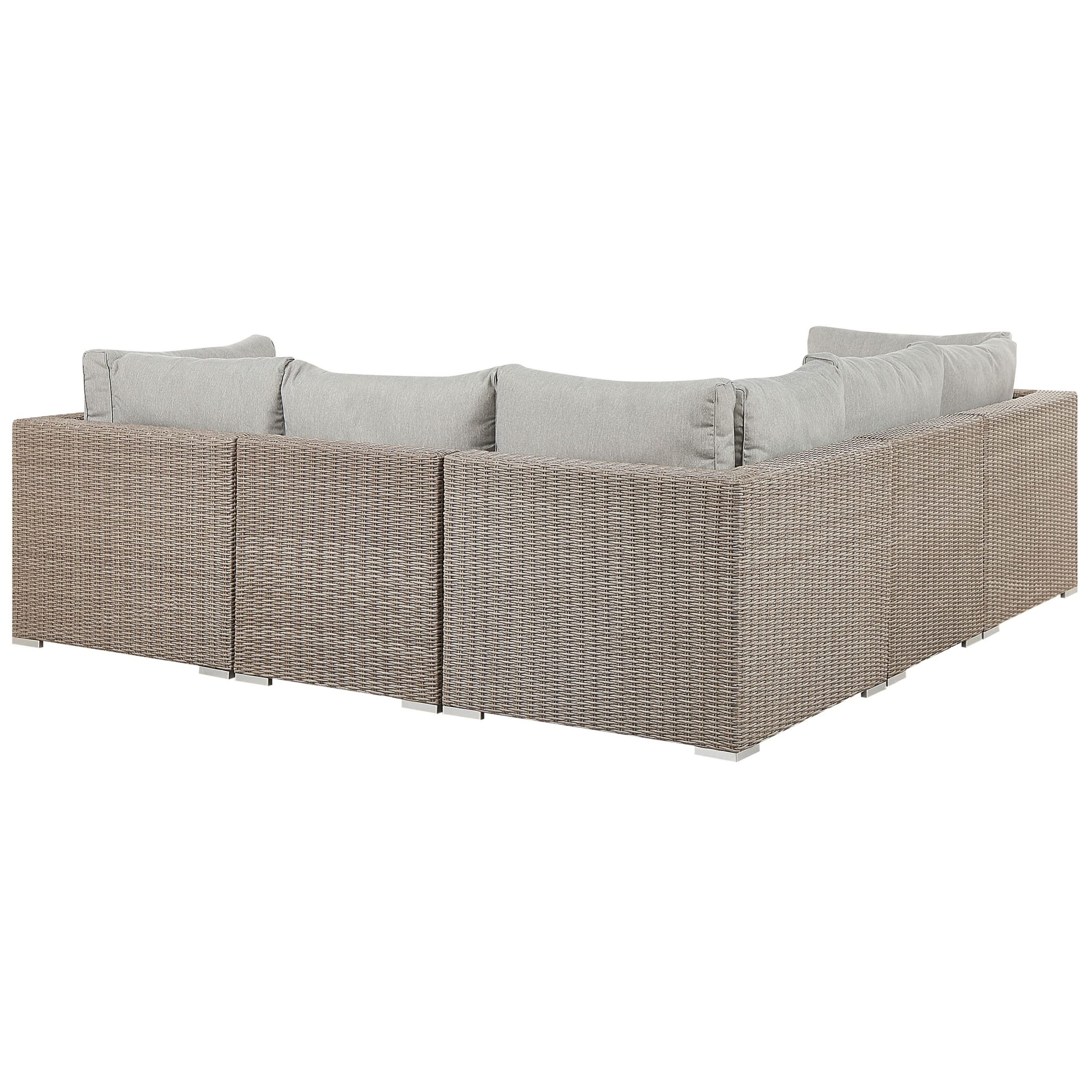 beliani-contare-lounge-set-6-sitzer-polyrattan-taupe-links-grau image 6