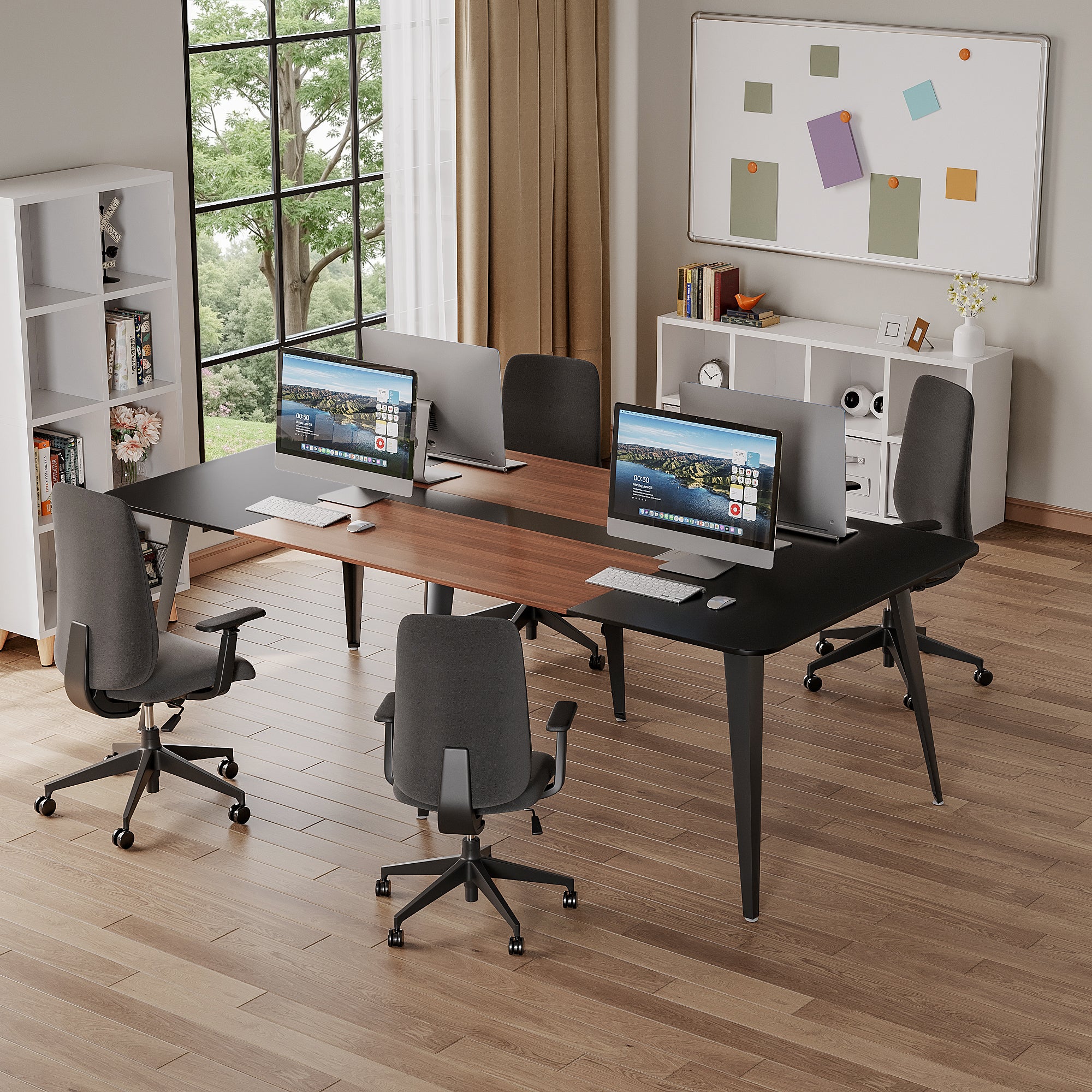 homall-office-desk-konferenztisch-240cm-walnuss-schwarz-10-pers image 3