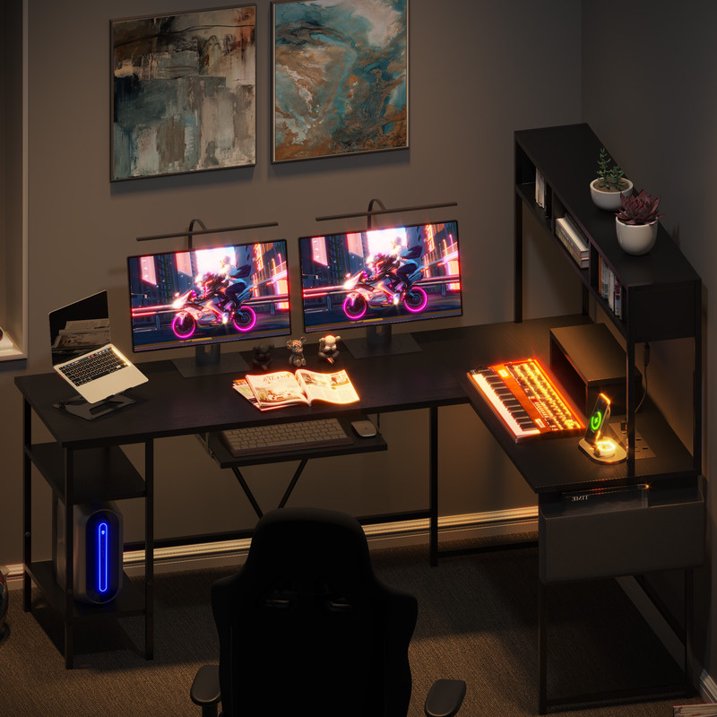 homall-gaming-desk-eckschreibtisch-l-form-led-grau-steckdose image 4
