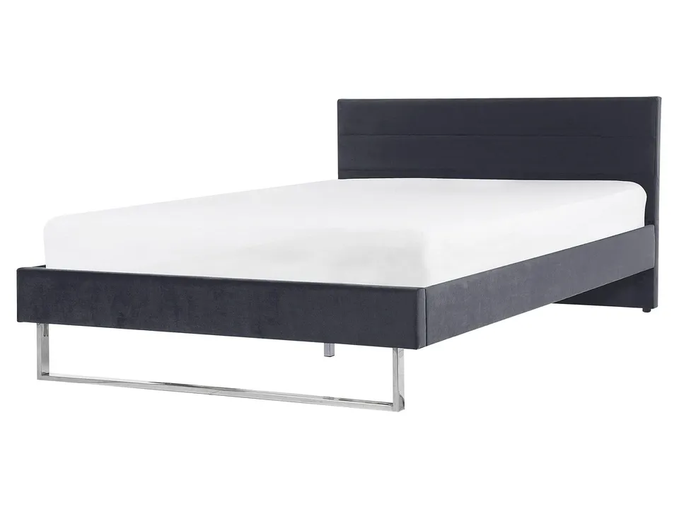 beliani-bellou-doppelbett-samt-grau-160x200-mit-lattenrost image 1