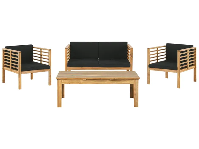 beliani-pacific-sitzgruppe-akazienholz-hellbraun-schwarz-4-personen image 1