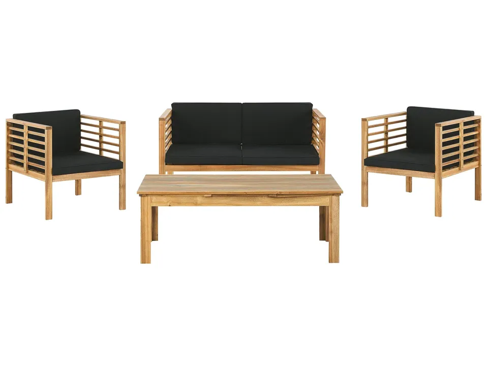beliani-pacific-sitzgruppe-akazienholz-hellbraun-schwarz-4-personen image 1