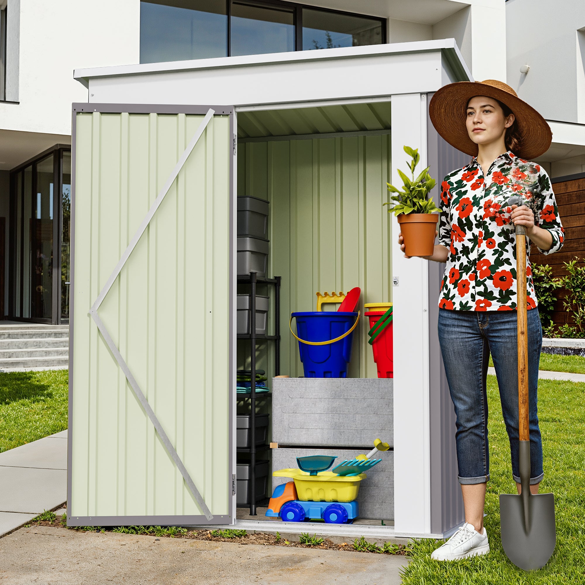 homall-metal-shed-ger-tehaus-metall-grau-abschlie-bar image 5