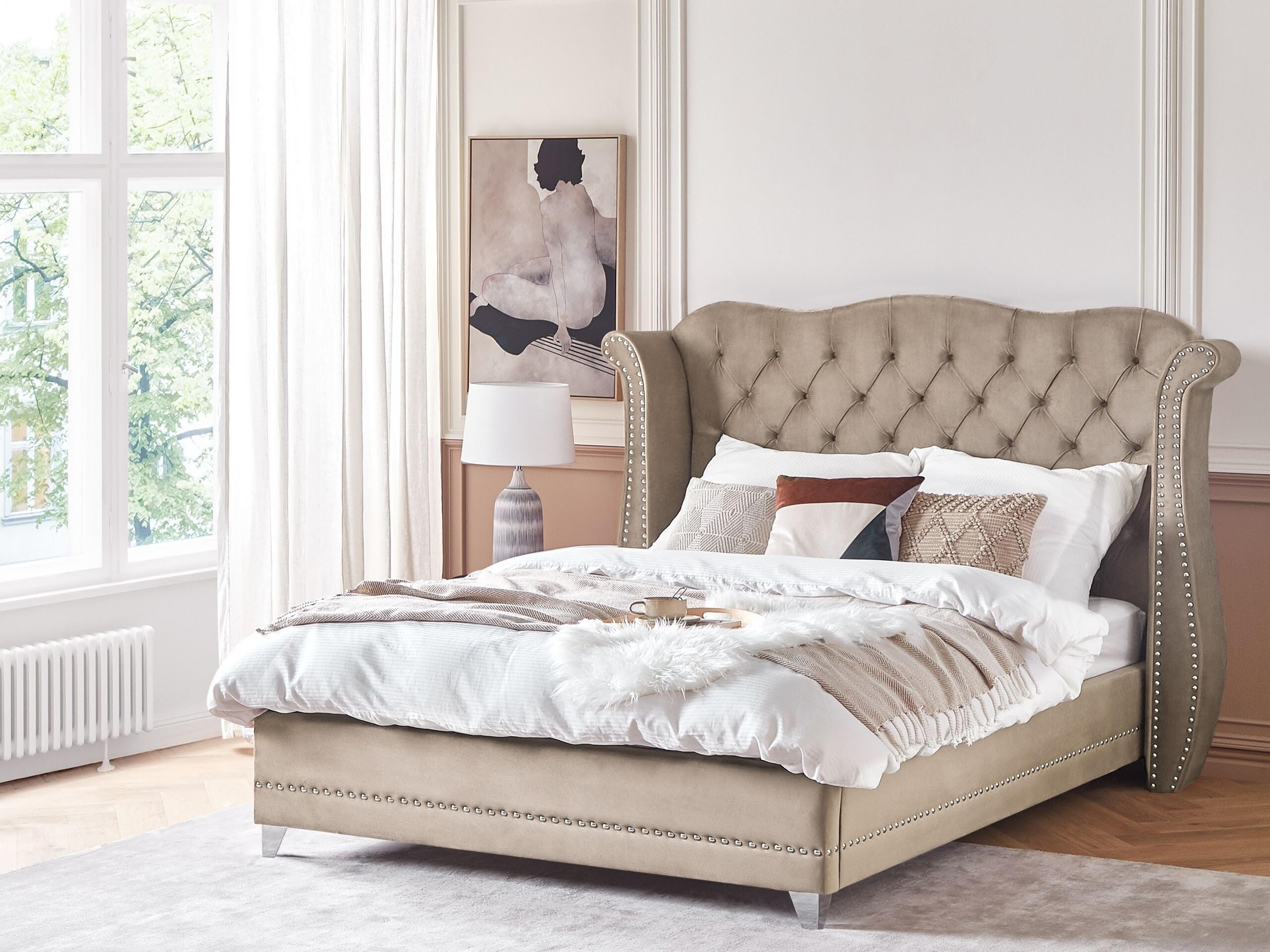 beliani-ayette-bett-180x200-cm-samt-taupe-chesterfield image 2