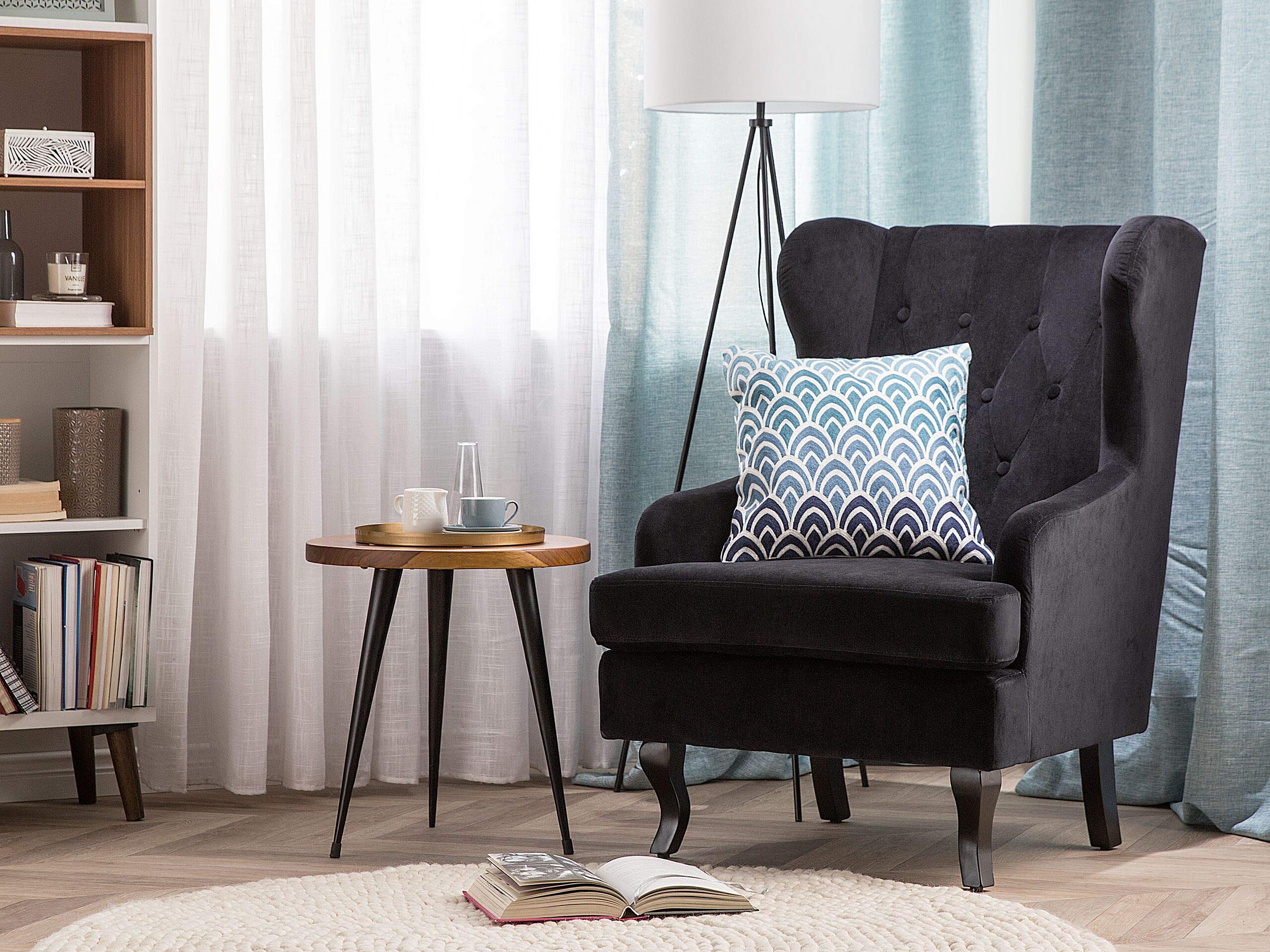 beliani-alta-ohrensessel-samt-schwarz-chesterfield image 2