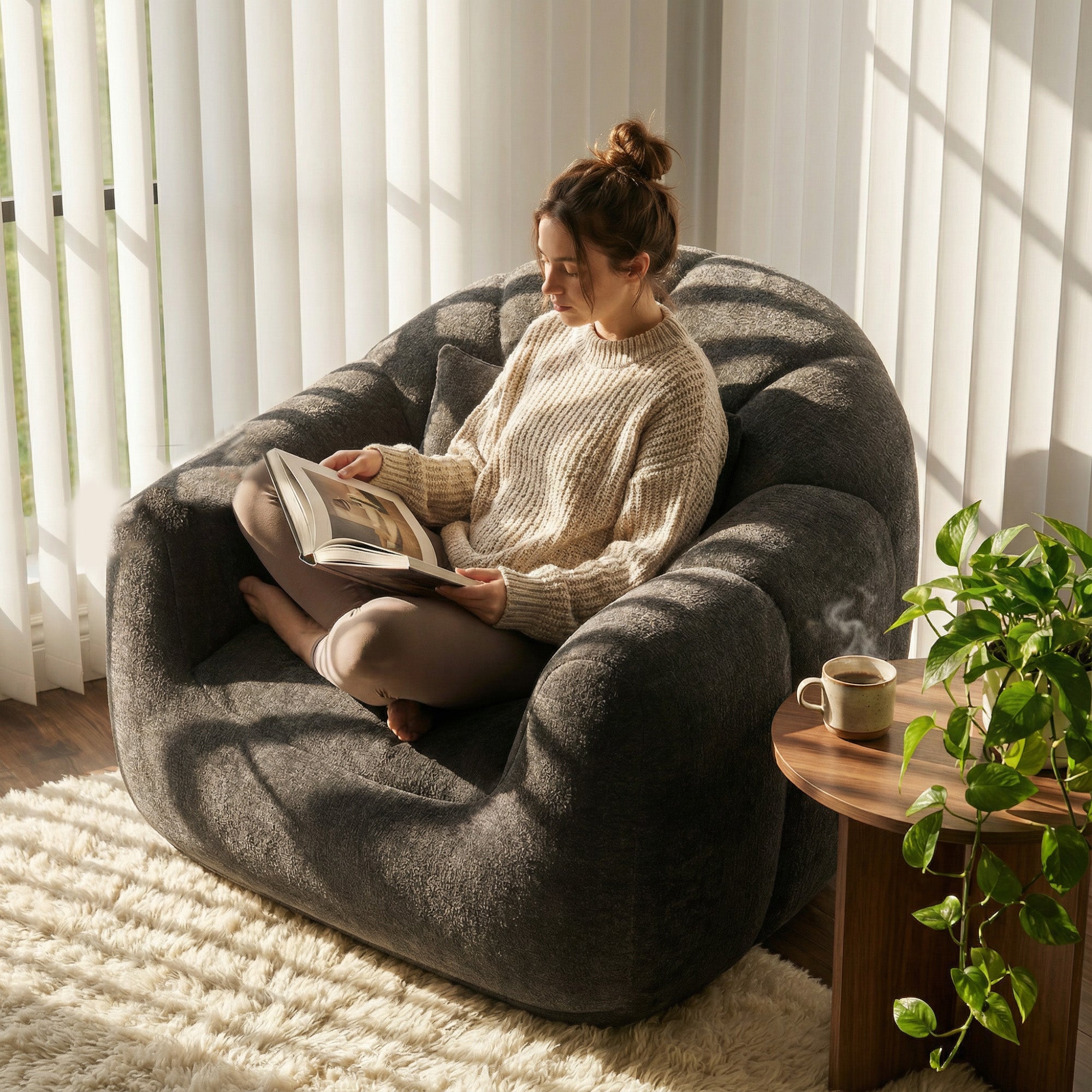 homall-sofa-sitzsack-bodensessel-grau-pl-sch-mit-memory-foam image 4