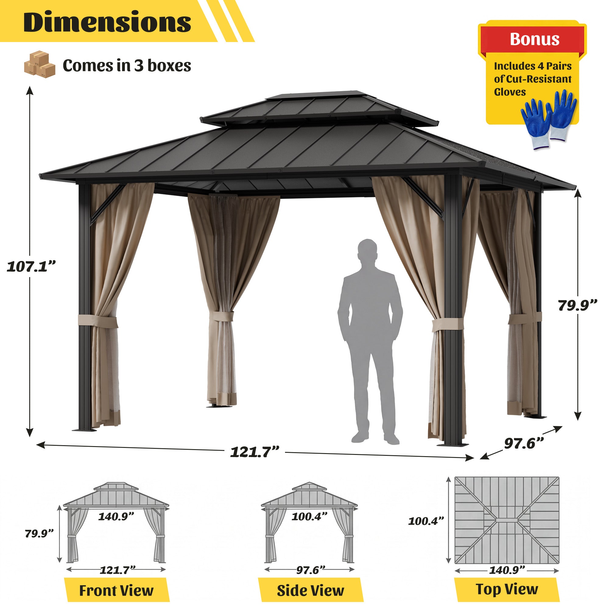 homall-patio-furniture-gartenpavillon-alu-3x3-6m-doppeldach image 4