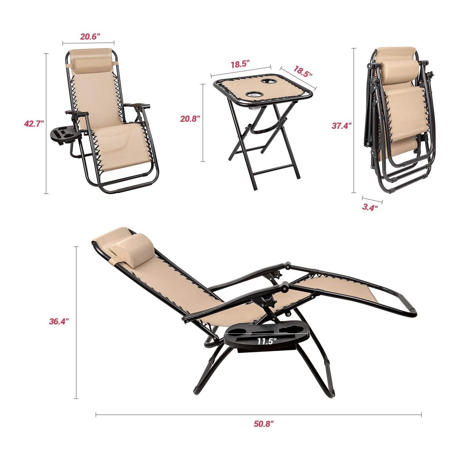 homall-zero-gravity-liegestuhl-beige-3-teilig-mit-tisch image 7