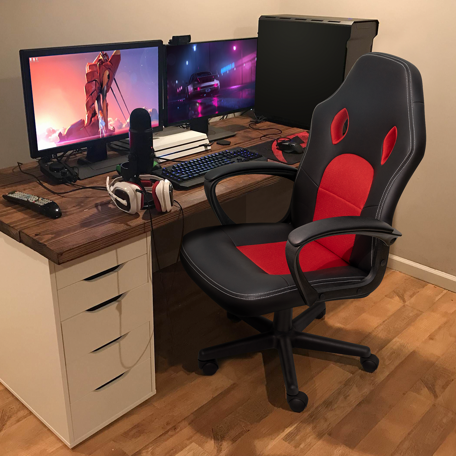 homall-gaming-desk-gaming-stuhl-schwarz-kunstleder-h-henverstellbar image 2