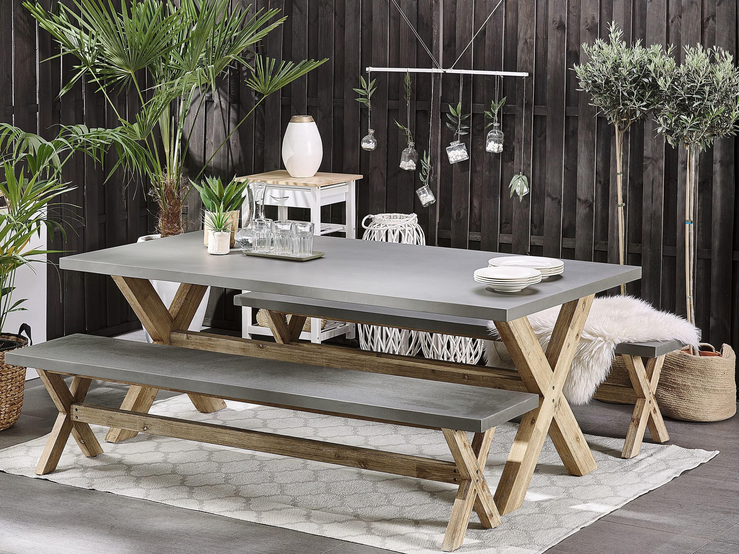 beliani-olbia-gartenset-tisch-200x100-2-b-nke-beton-akazie image 2