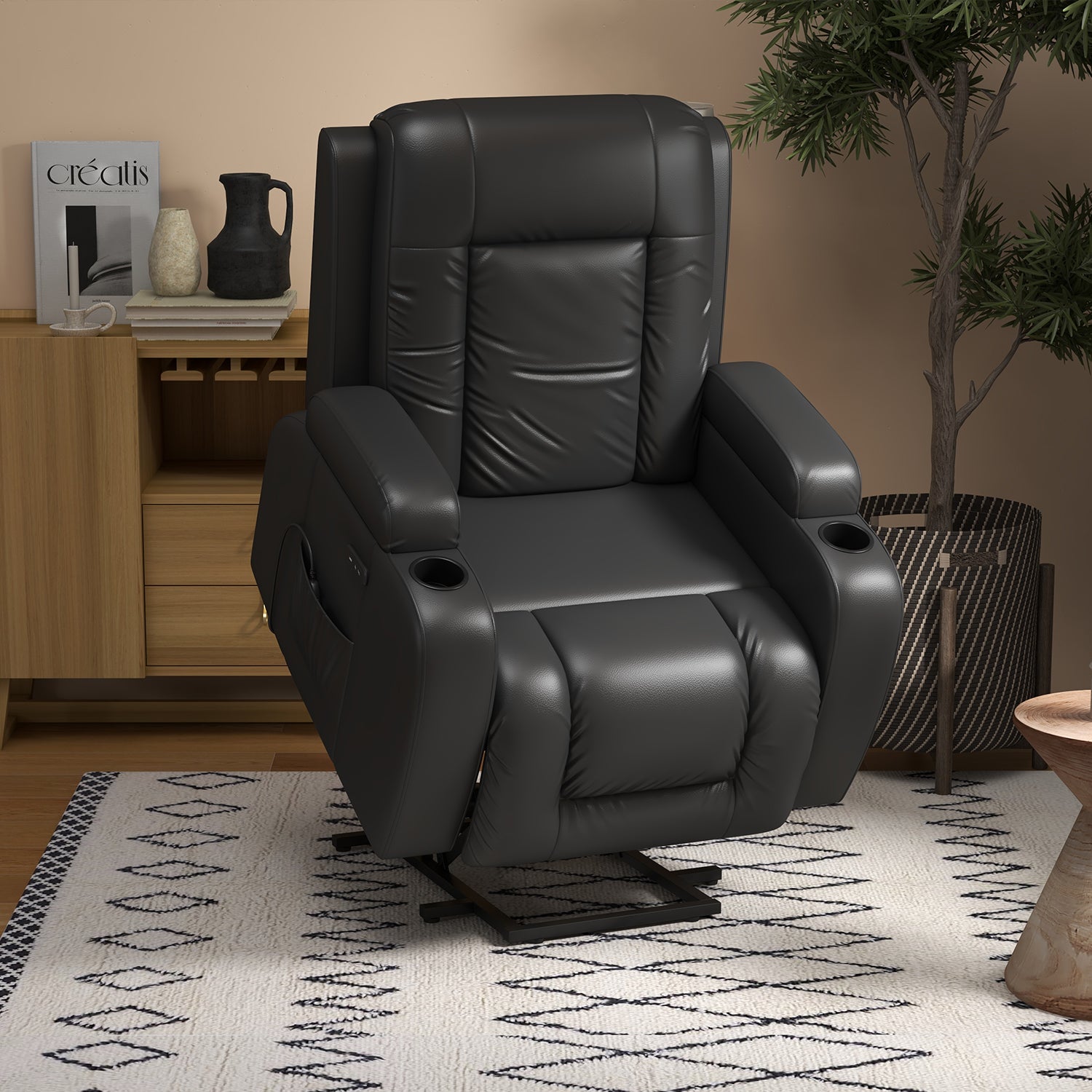homall-recliner-aufstehsessel-kunstleder-schwarz-massage image 2