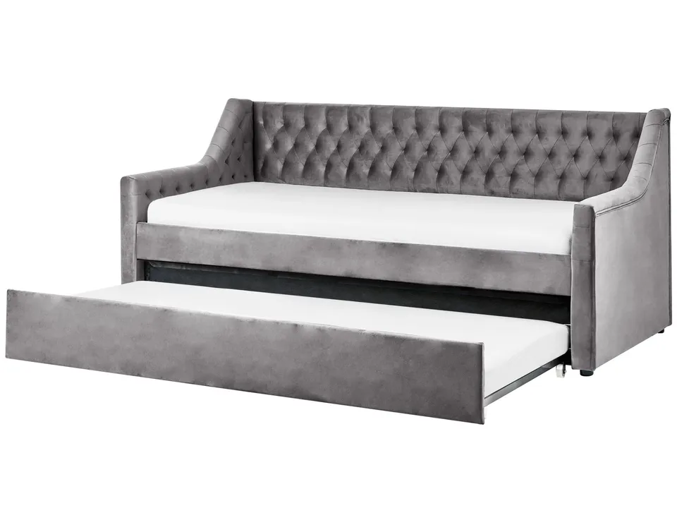 beliani-montargis-tagesbett-90x200-samt-grau-ausziehbar image 1