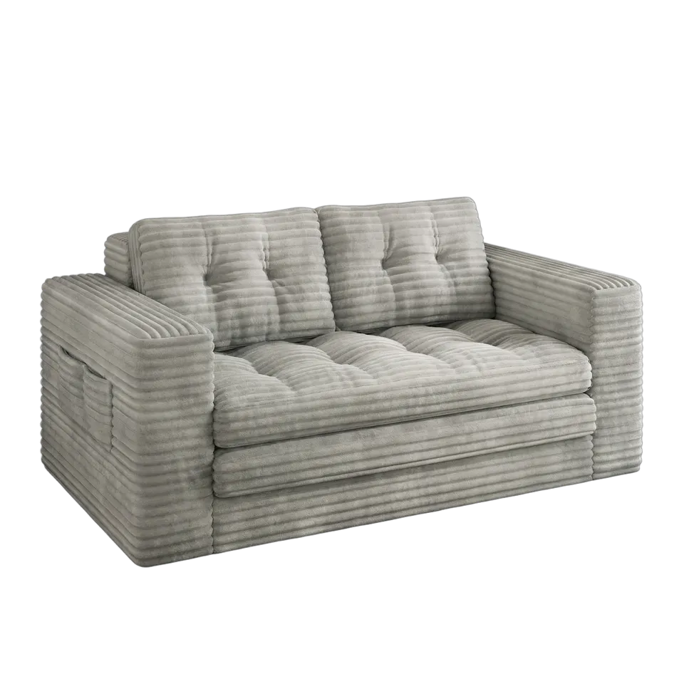 bealife-sofas-ar39-schlafsofa-cord-grau-150cm-schlaffunktion-bett image 1