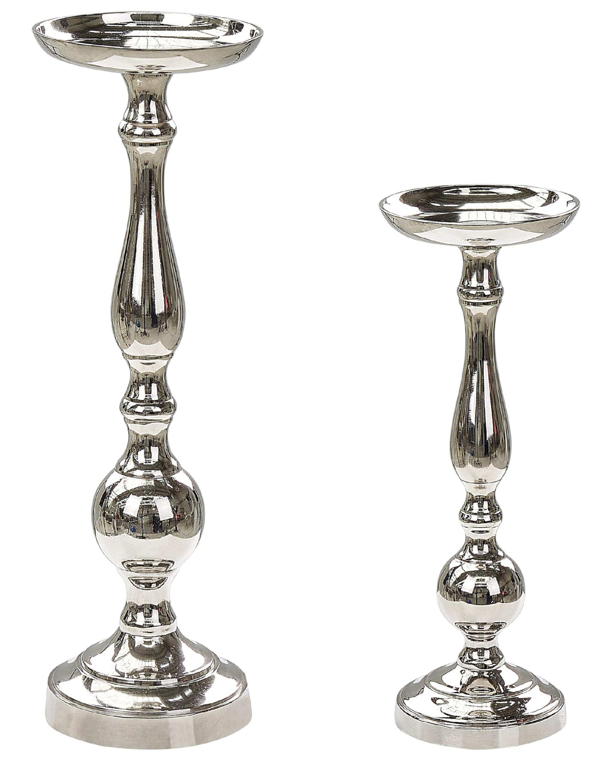 beliani-damru-kerzenst-nder-silber-2er-set-stumpenkerzen image 1
