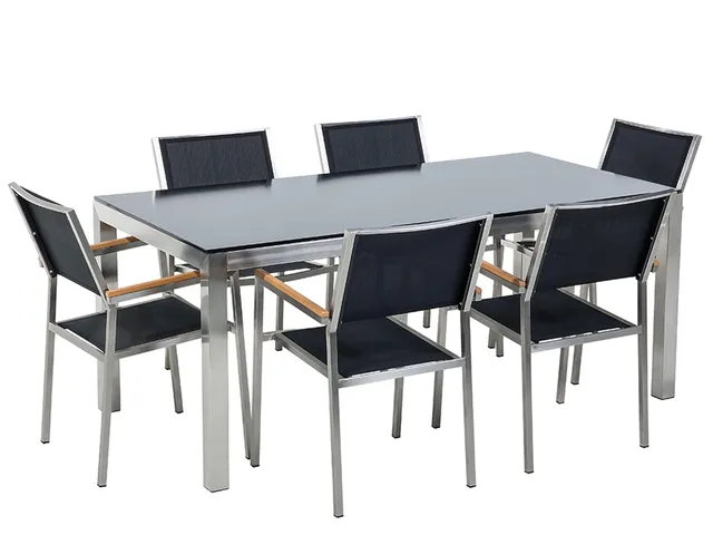 beliani-grosseto-gartenset-glastisch-180-cm-schwarz-6-sitzer image 1