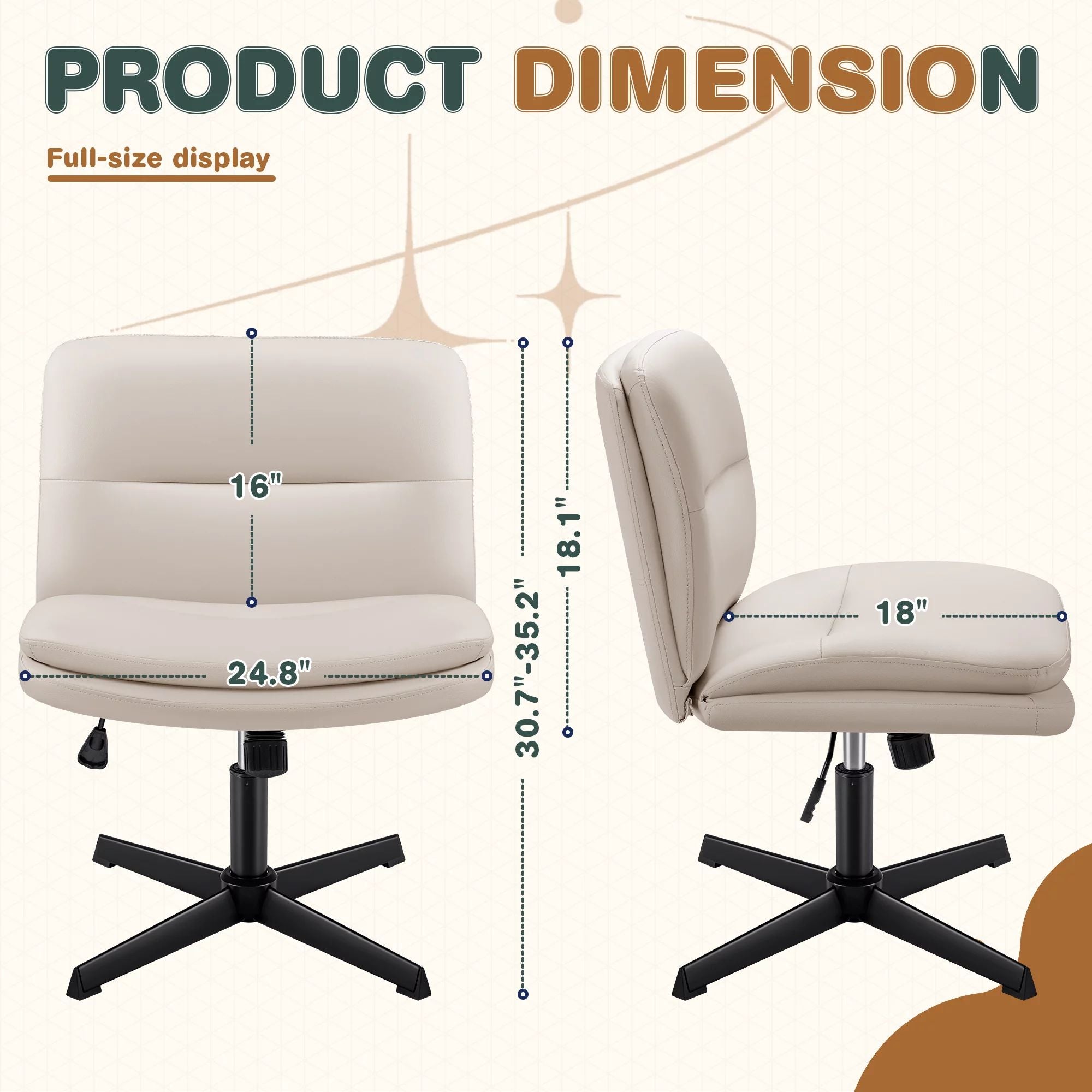homall-office-leather-chair-b-rostuhl-beige-ohne-rollen image 7