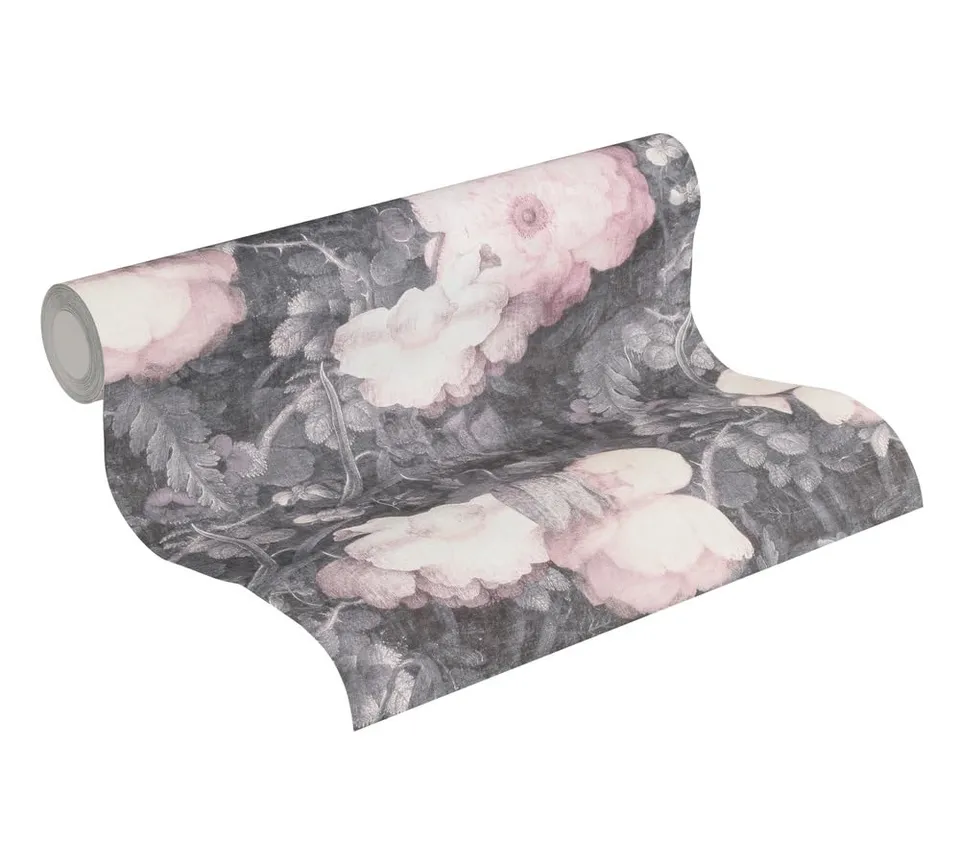 a-s-cr-ation-metropolitan-stories-vliestapete-floral-grau-rosa image 1