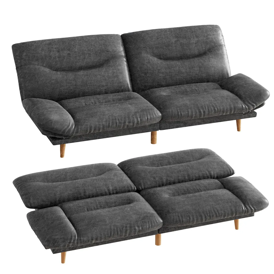 homall-sofa-futon-schlafsofa-pu-schwarz-165-cm image 1