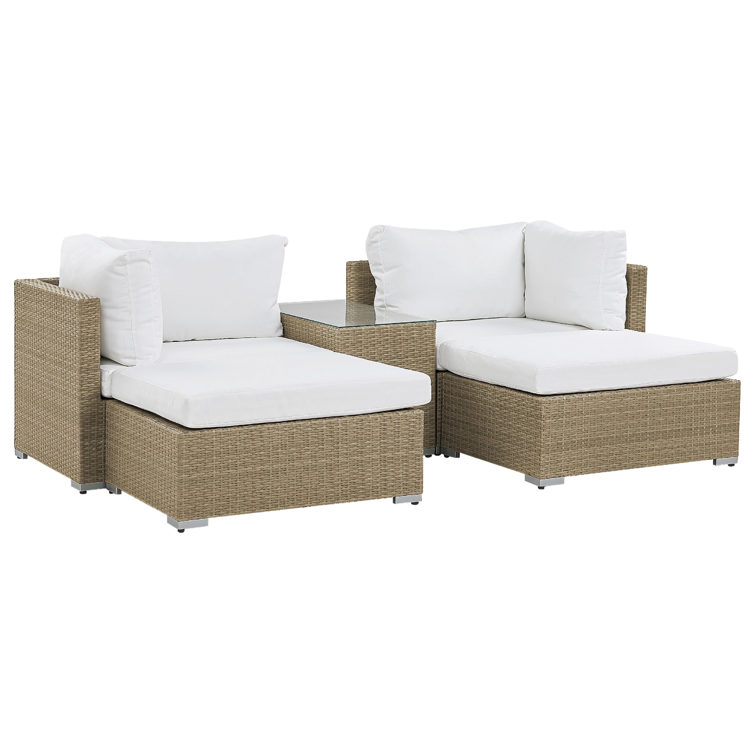 beliani-noto-lounge-set-rattan-hellbraun-lounge-cremewei-ottomanen image 5