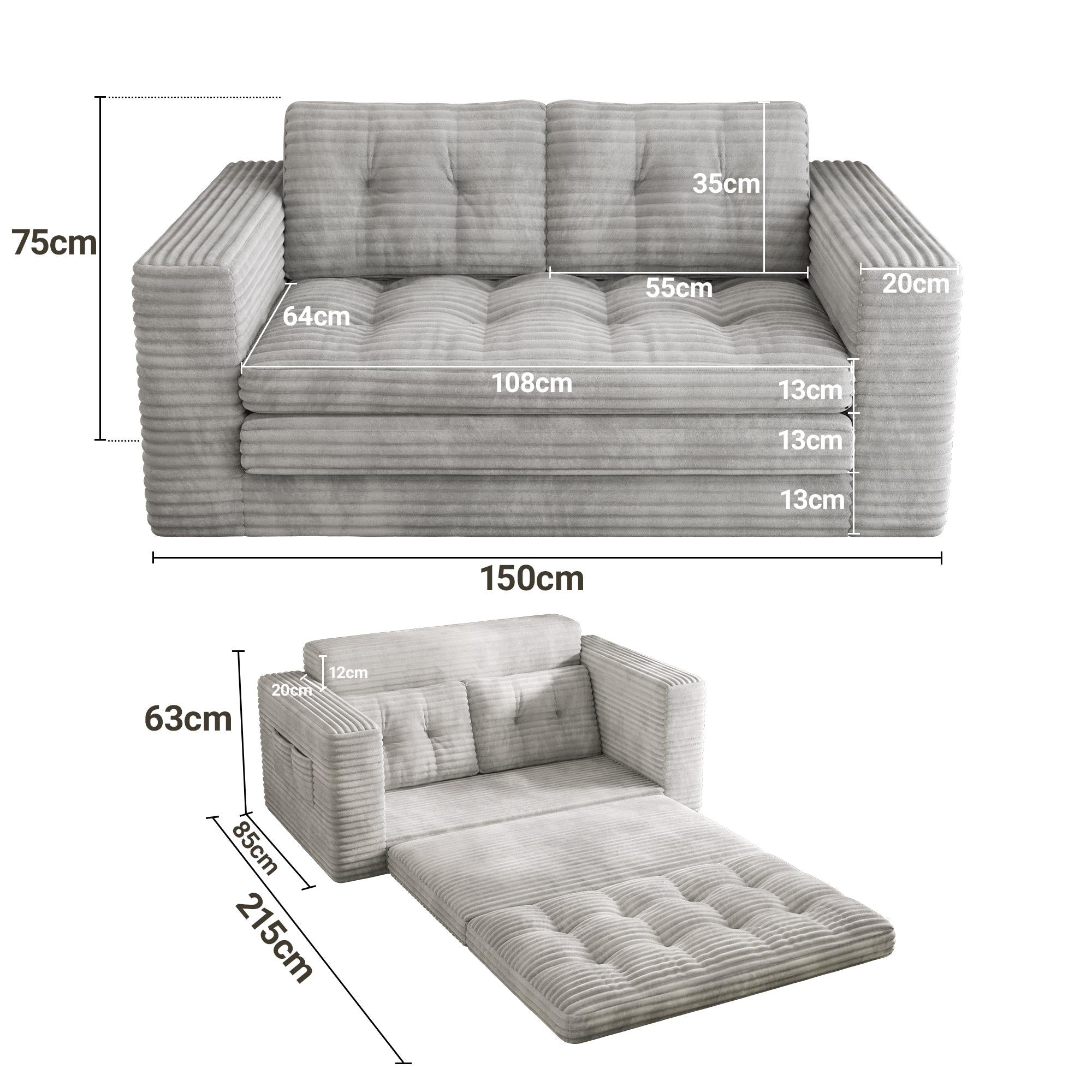bealife-sofas-ar39-schlafsofa-cord-grau-150cm-schlaffunktion-bett image 3