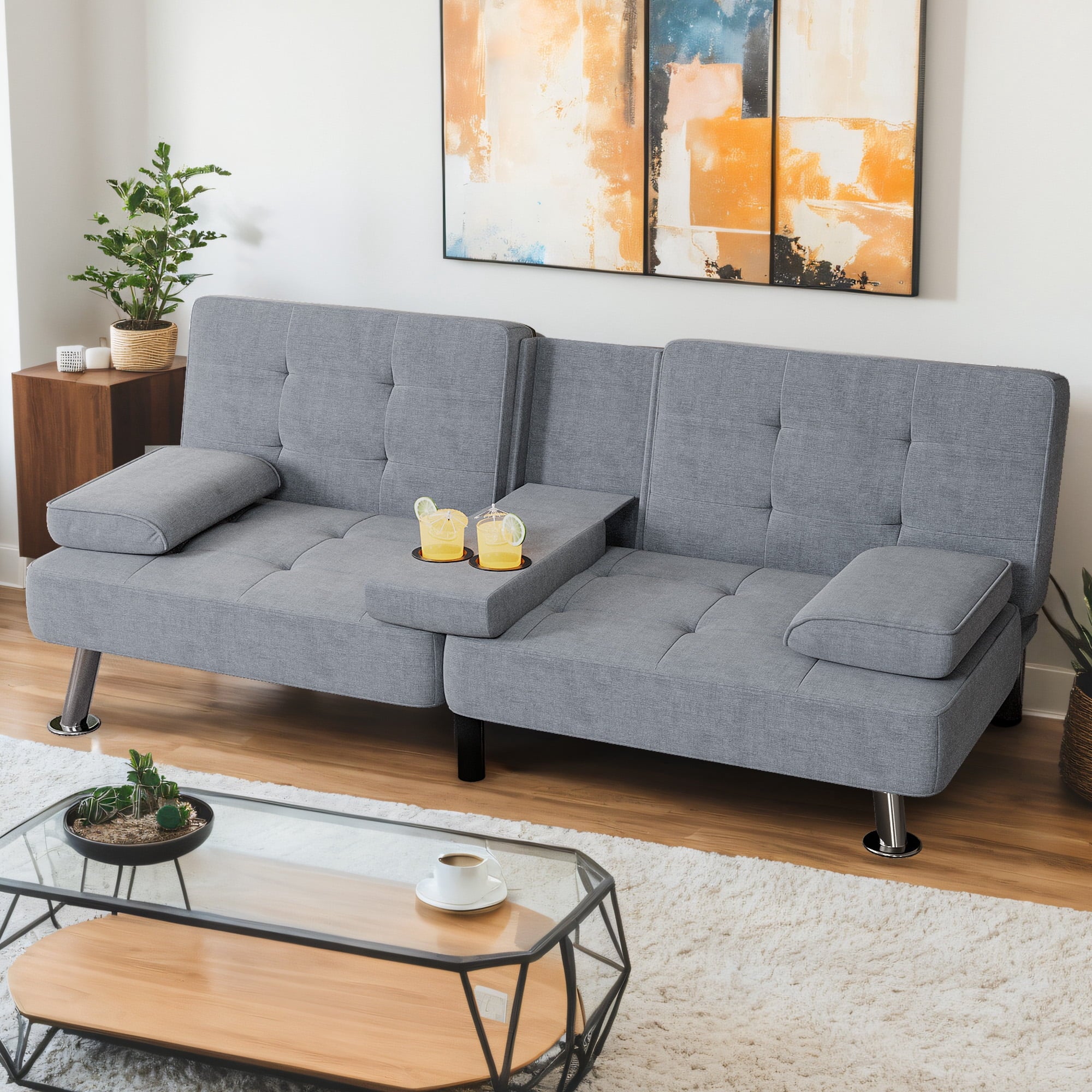 homall-sofa-futon-schlafsofa-stoff-schwarz-mit-getr-nkehalter image 8