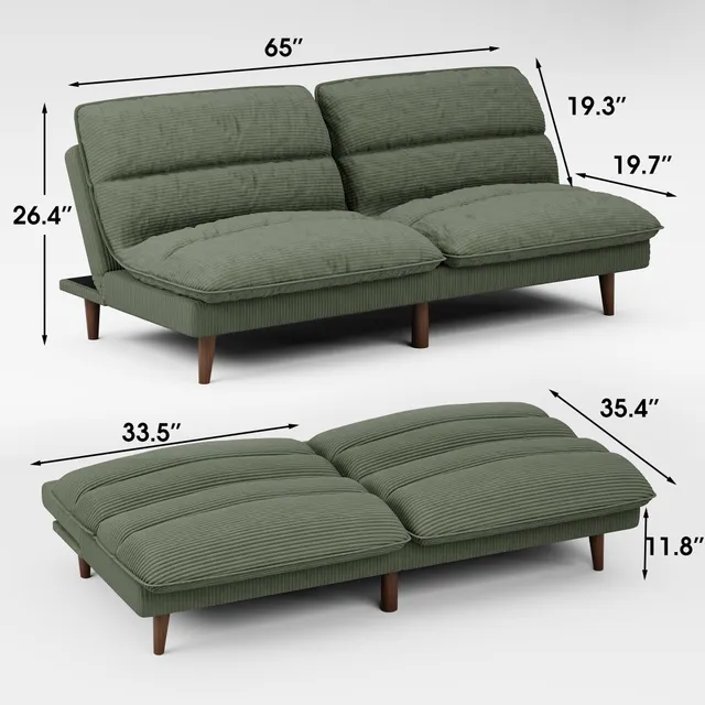 homall-sofa-schlafsofa-cord-2-sitzer-gr-n-verstellbar image 1