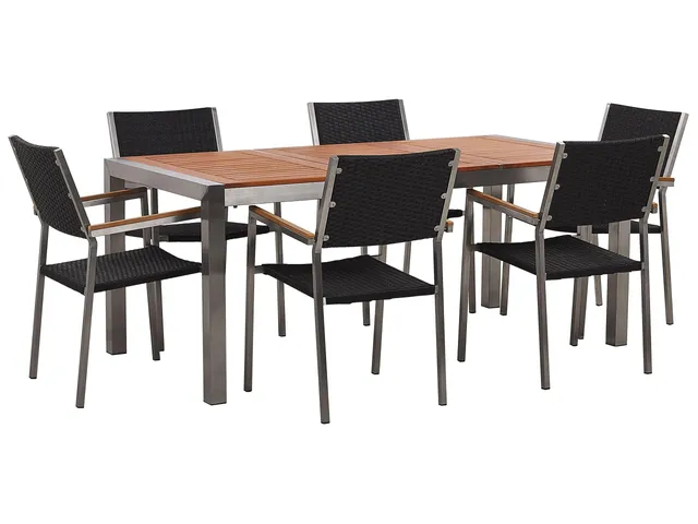 beliani-gartenm-bel-set-tisch-180-cm-eukalyptus-6-rattan-schwarz image 1