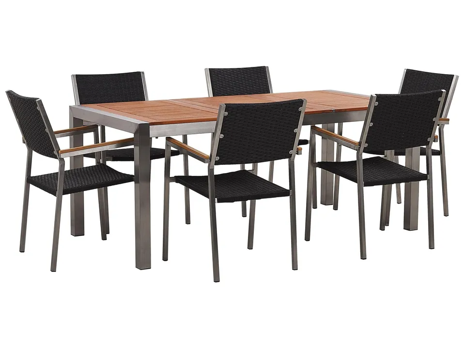 beliani-gartenm-bel-set-tisch-180-cm-eukalyptus-6-rattan-schwarz image 1